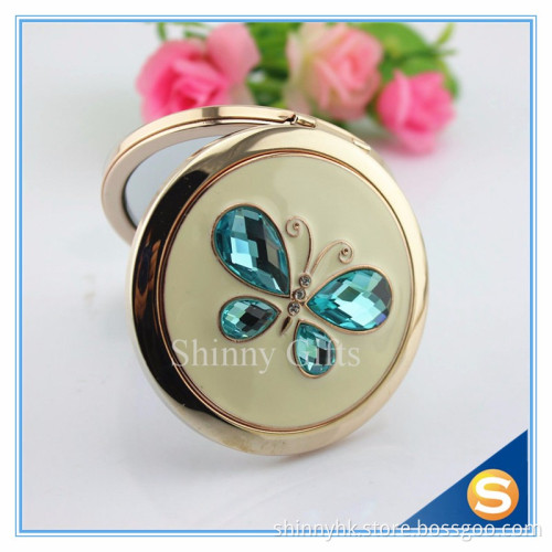 Shinny Gifts Fashionable Fancy Butterfly Design Folding Double Sides Metal Pocket Mirror